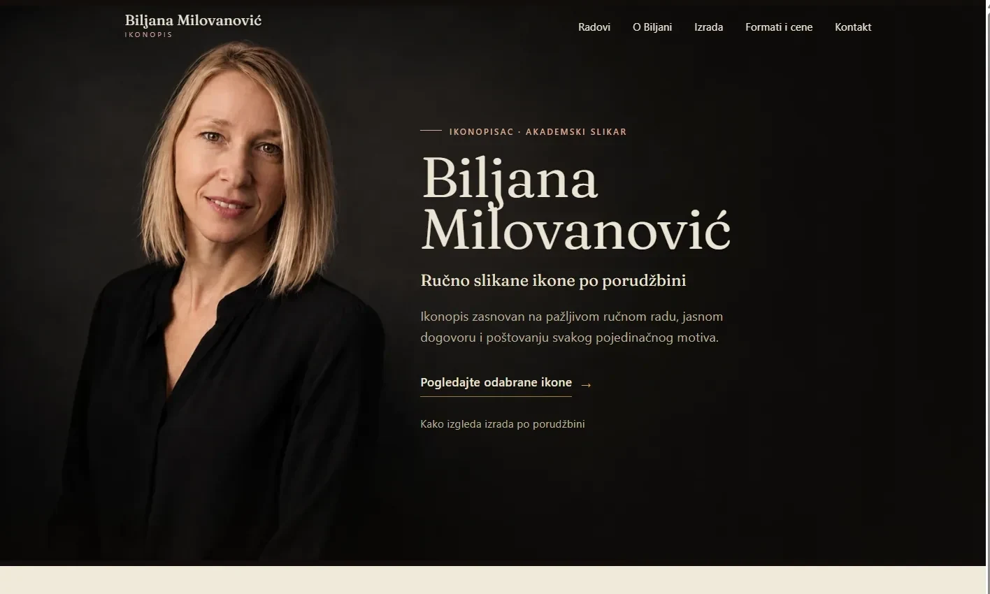 Početna strana sajta ikonopisca Biljane Milovanović