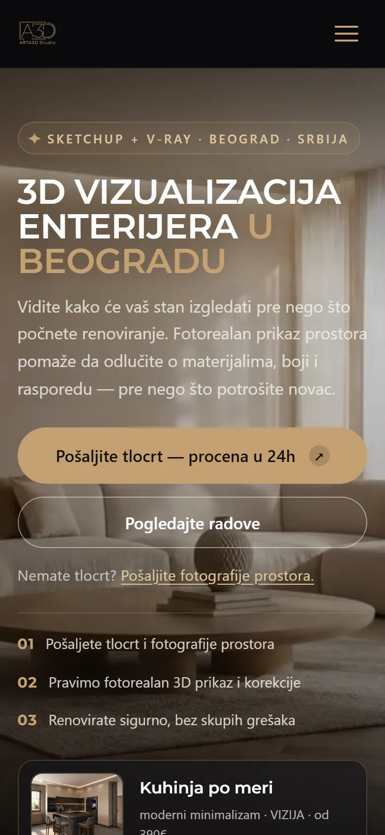 ARTA3D — premium prezentacija studija — prikaz na telefonu