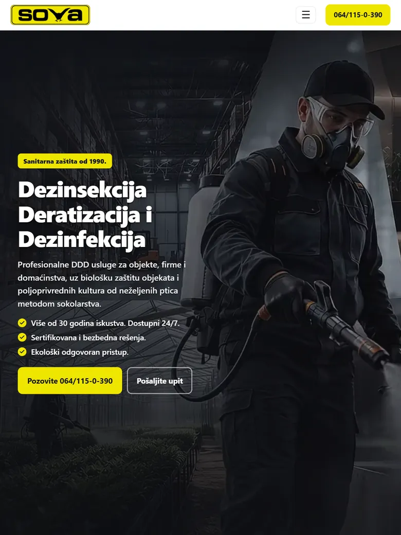 Novi sajt DDD SOVA na tabletu — usluge dezinfekcije, dezinsekcije i deratizacije